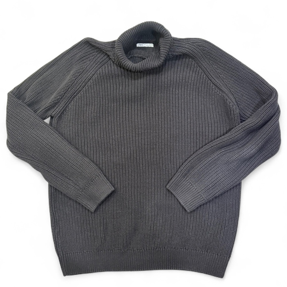 Zara Ribbed Long Sleeve Cotton Turtleneck Sweater, Size L